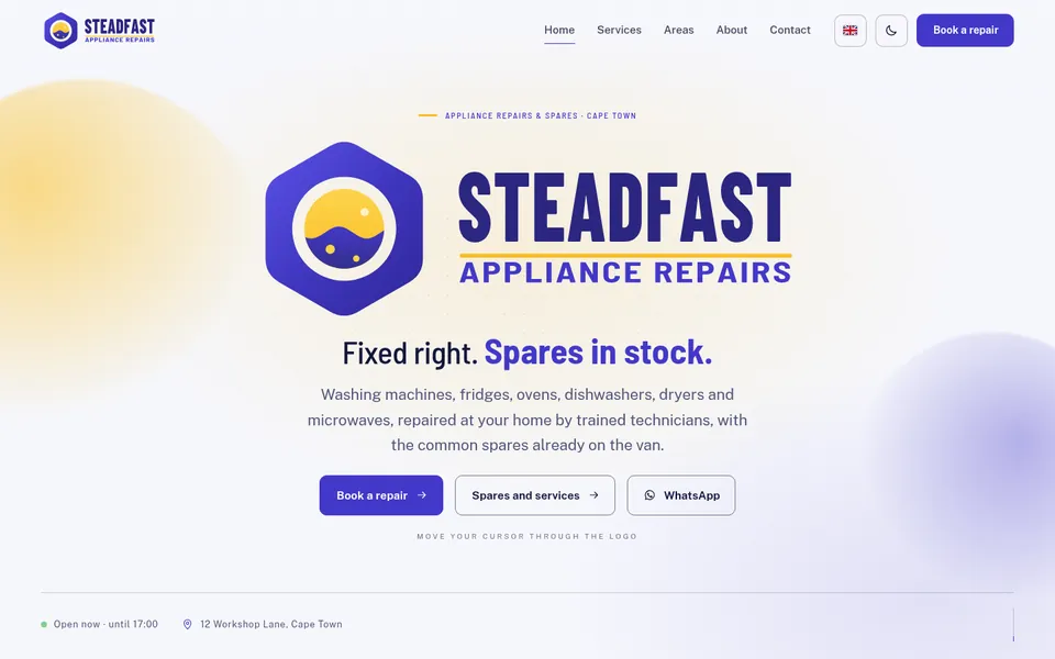 Steadfast Appliance Repairs example website for appliance repairs