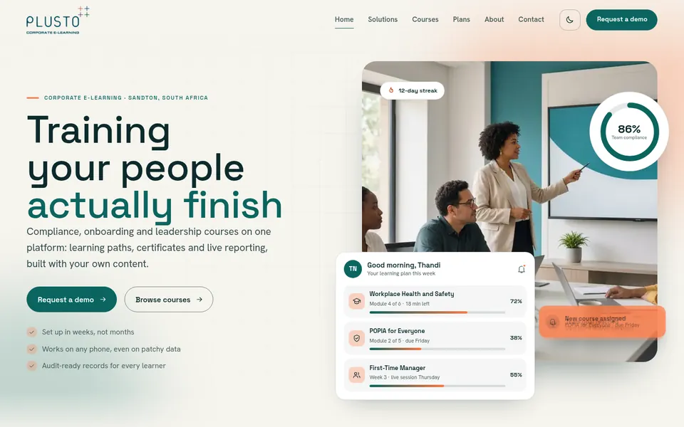 Ascent Corporate Learning example website for corporate e-learning providers