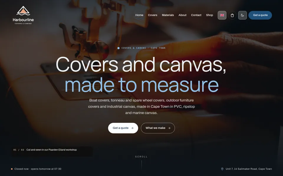 Harbourline Covers & Canvas example website for covers and canvas