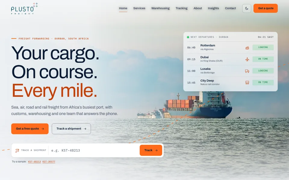 Kestrel Freight & Logistics example website for freight and logistics