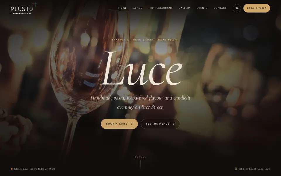 Trattoria Luce example website for italian restaurant