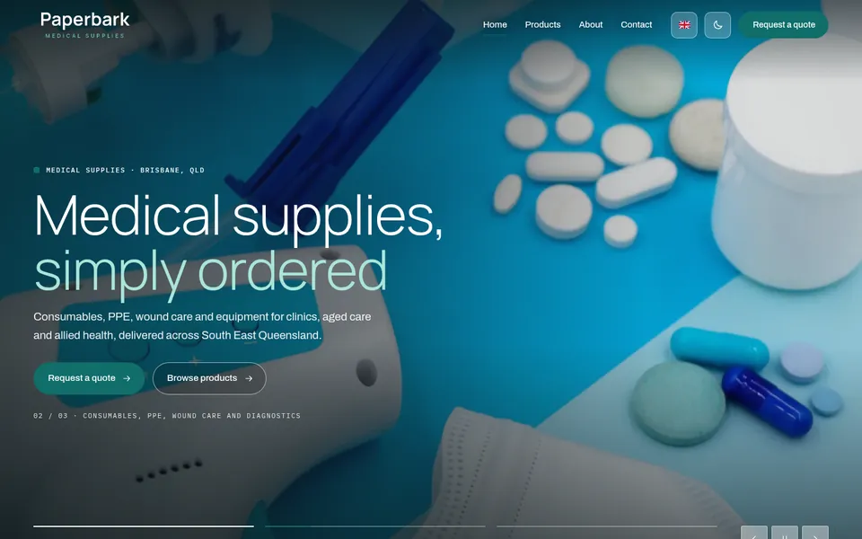 Paperbark Medical Supplies example website for medical supplies
