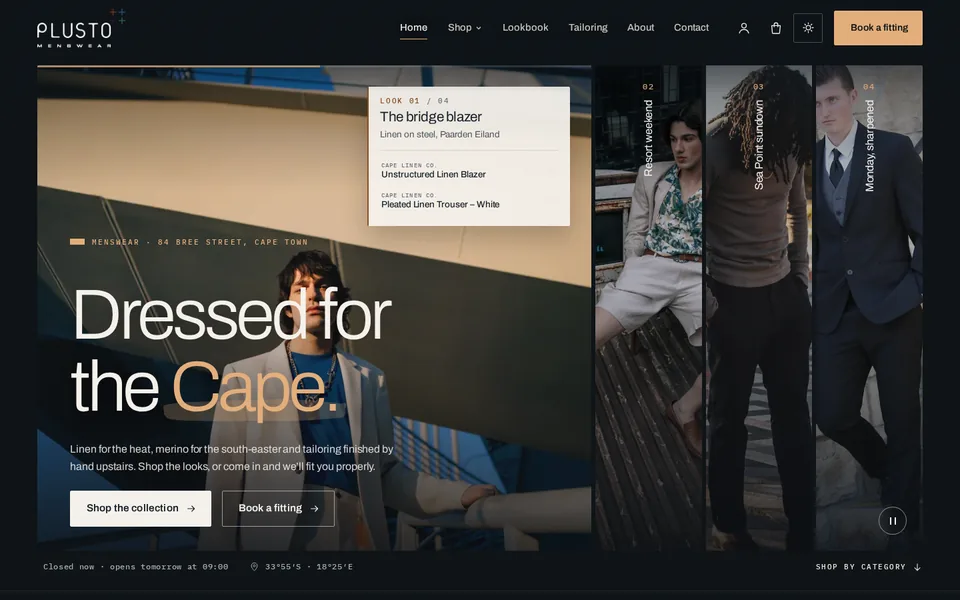 Meridian Menswear example website for menswear