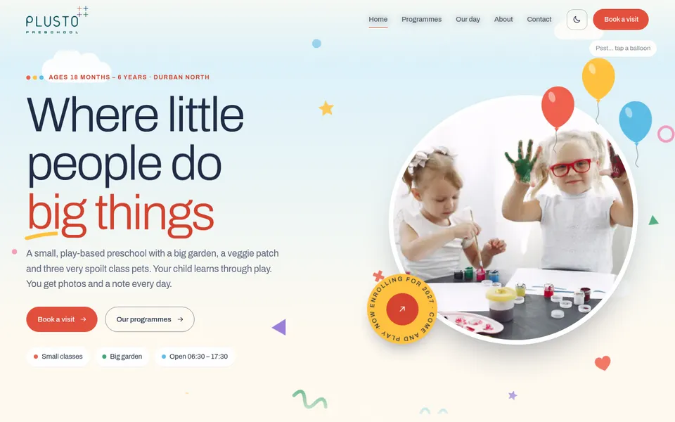 Pip & Pebble Preschool example website for preschool