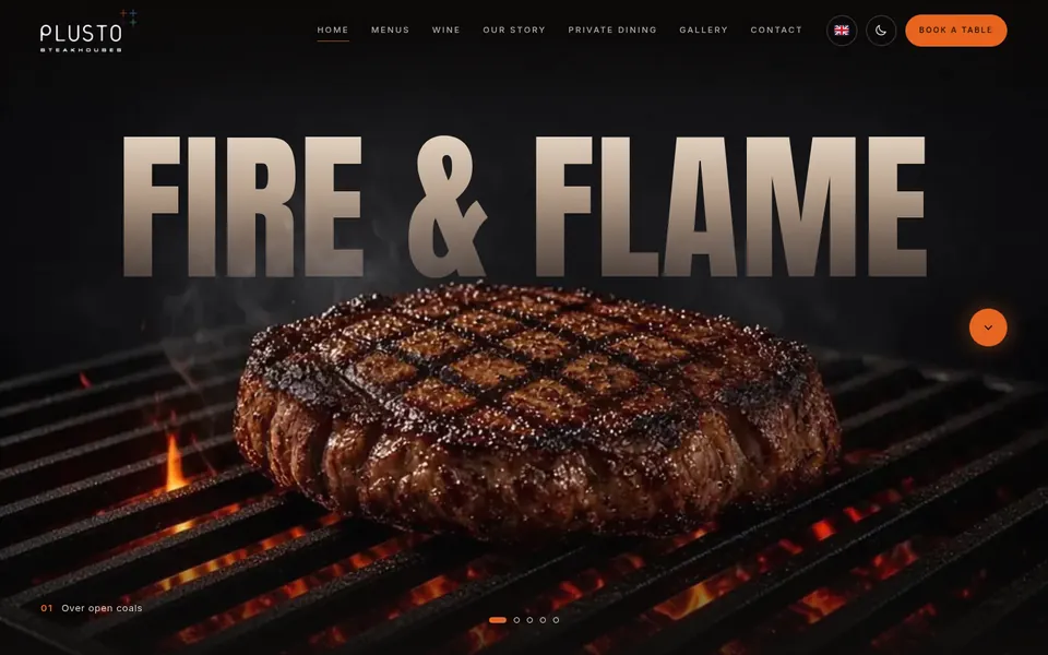 Fire & Flame example website for steakhouses
